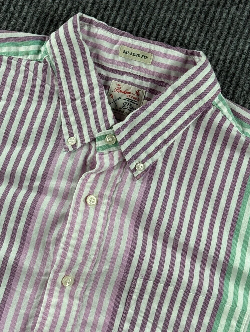 J.Crew Broken-In Oxford Men L Short Sleeve Relaxed Fit Organic Cotton Colorblock